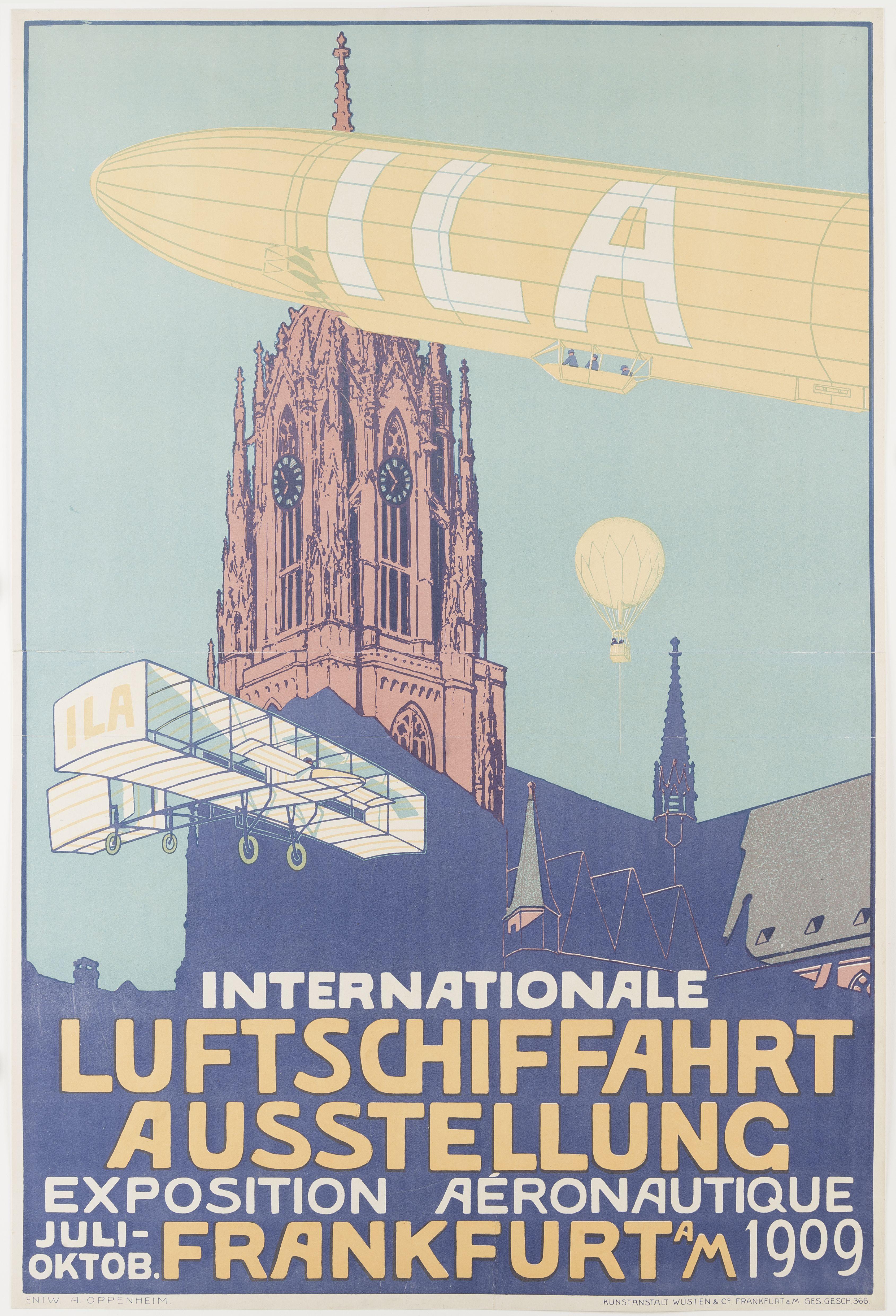 Diese Bild zeigt ein Plakat zur Internationalen Luftschiffahrt Ausstellung in Frankfurt 1909 