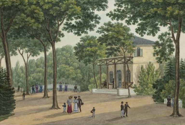 Johann Friedrich Morgenstern zugeschrieben, Kurhäuschen in der Anlage zwischen dem Kurhäuschen und Eschenheimer Tor, 1837, © HMF, Horst Ziegenfusz