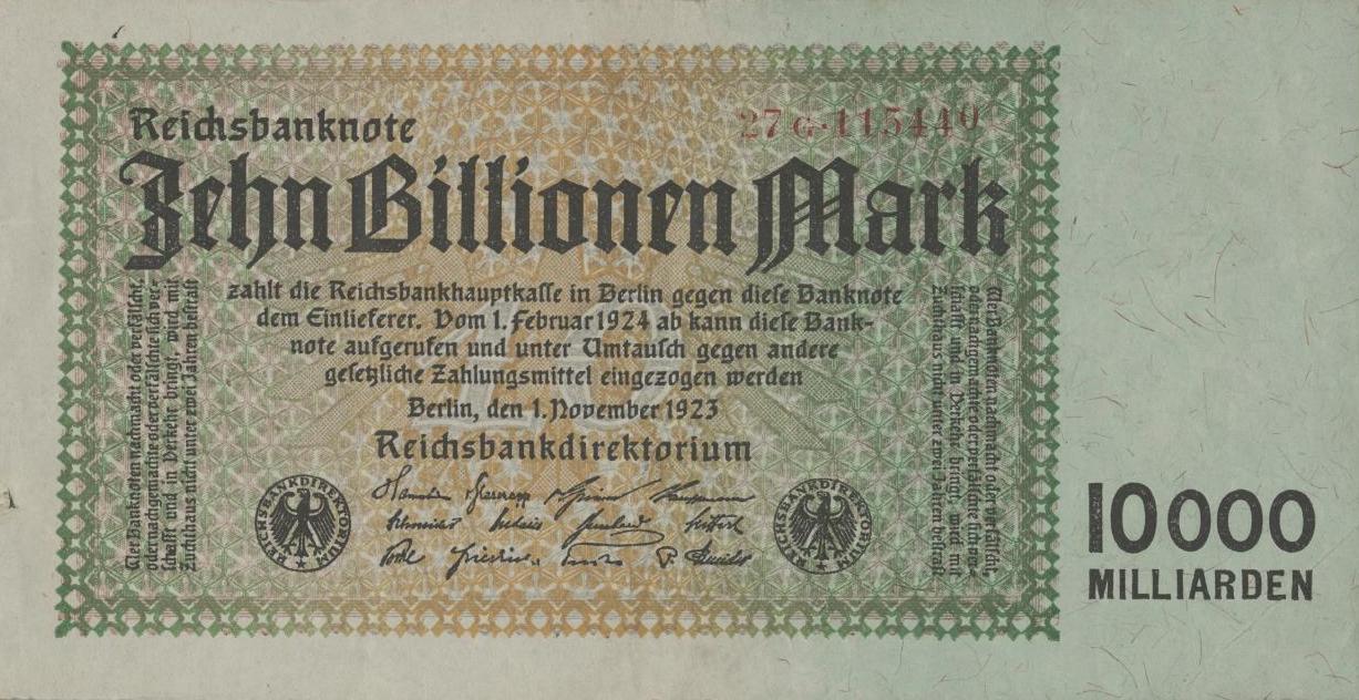 Reichsbanknote, 10 Billionen Mark vom 1. November 1923, Historisches Museum Frankfurt