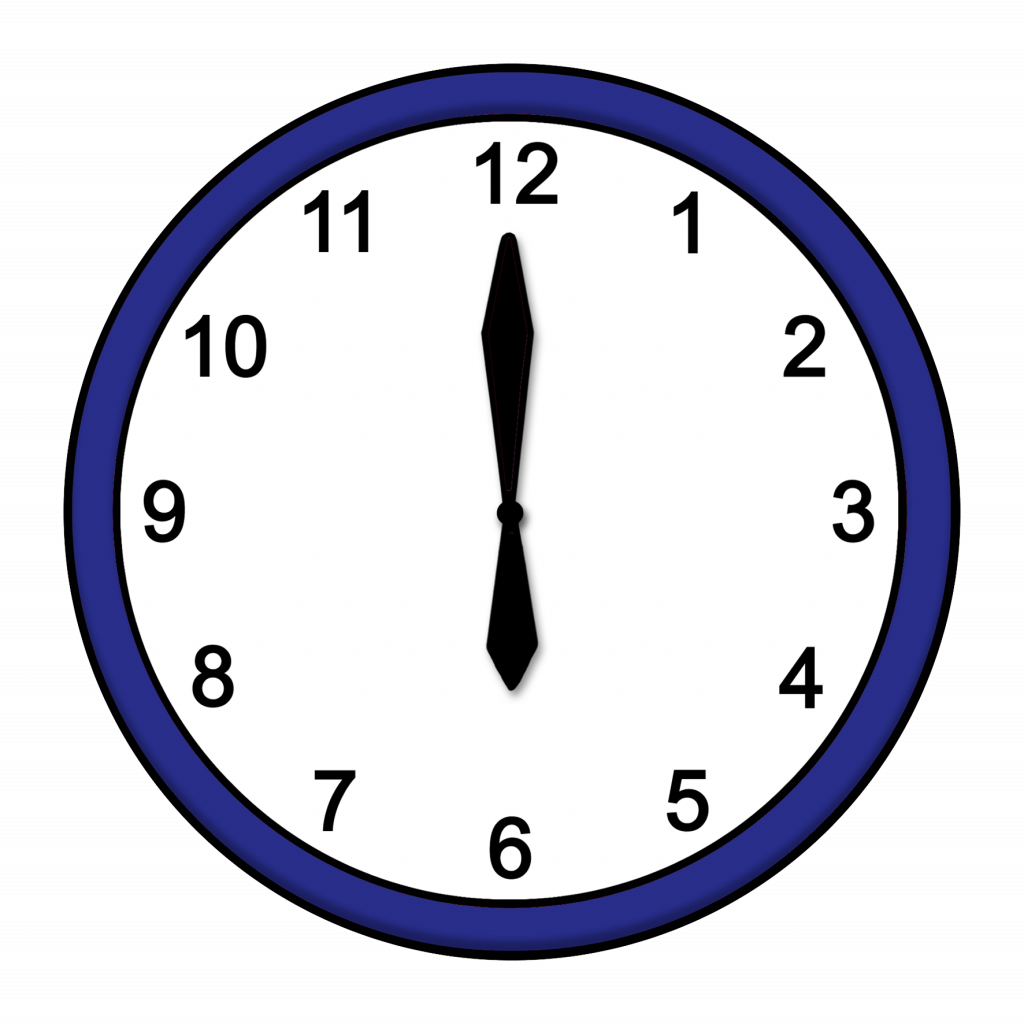Uhr zeigt 6 Uhr